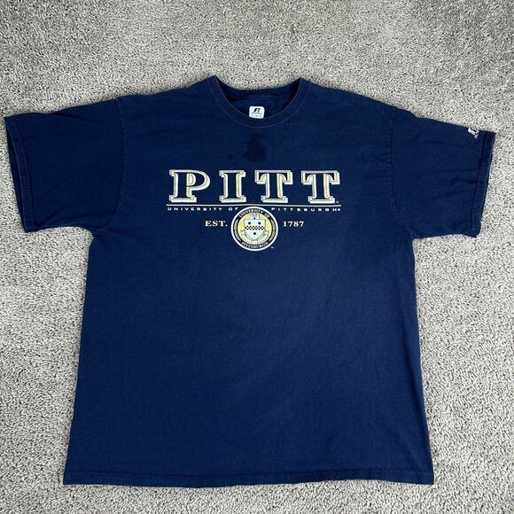 Pitt Panthers Shirt Mens Extra Large Blue Yellow Short Sleeve Russell Athletic - Picture 1 of 7